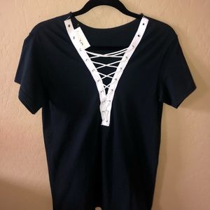 Black lace up tee